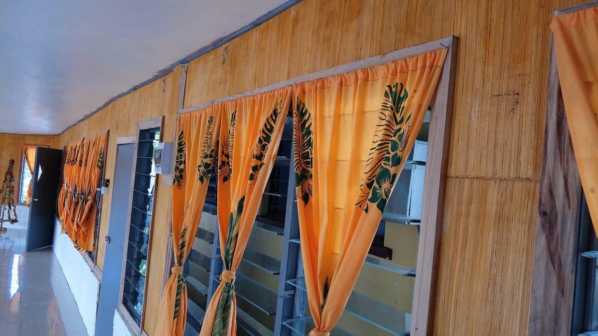Interior Corridor - Orange curtains with traditional patterns